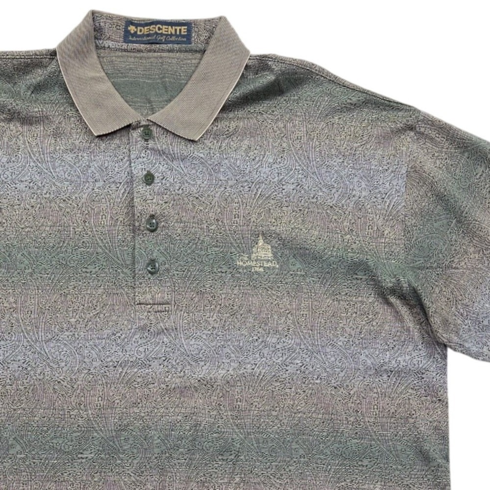 Descente International Golf Polo Paisley Stripe Shirt Mens XL The Homestead 1766